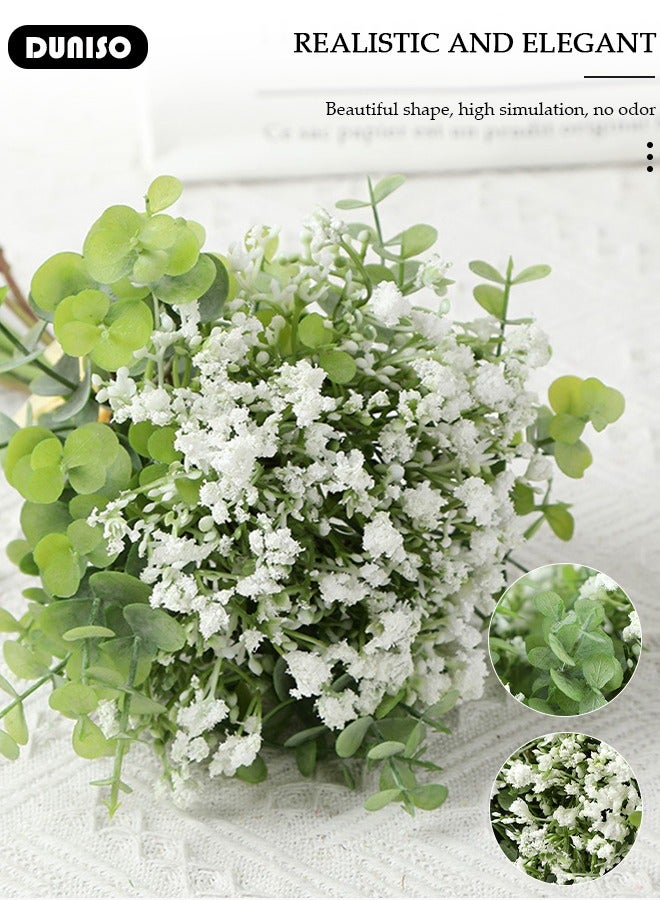 DUNISO زهور نفس الطفل الاصطناعية، باقة جيسوفيلا الاصطناعية، نباتات مقاومة للأشعة فوق البنفسجية في الهواء الطلق، زهرة محاكاة للاستخدام الداخلي والخارجي، زهور اصطناعية من ساق الأوكاليبتوس، نبات أخضر مزروع في أصيص لتزيين المنزل وحفلات الزفاف والمكاتب والطاولات. - Image 2