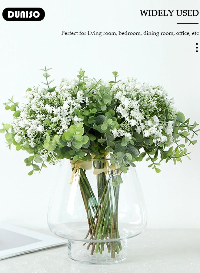 DUNISO زهور نفس الطفل الاصطناعية، باقة جيسوفيلا الاصطناعية، نباتات مقاومة للأشعة فوق البنفسجية في الهواء الطلق، زهرة محاكاة للاستخدام الداخلي والخارجي، زهور اصطناعية من ساق الأوكاليبتوس، نبات أخضر مزروع في أصيص لتزيين المنزل وحفلات الزفاف والمكاتب والطاولات. - Image 3