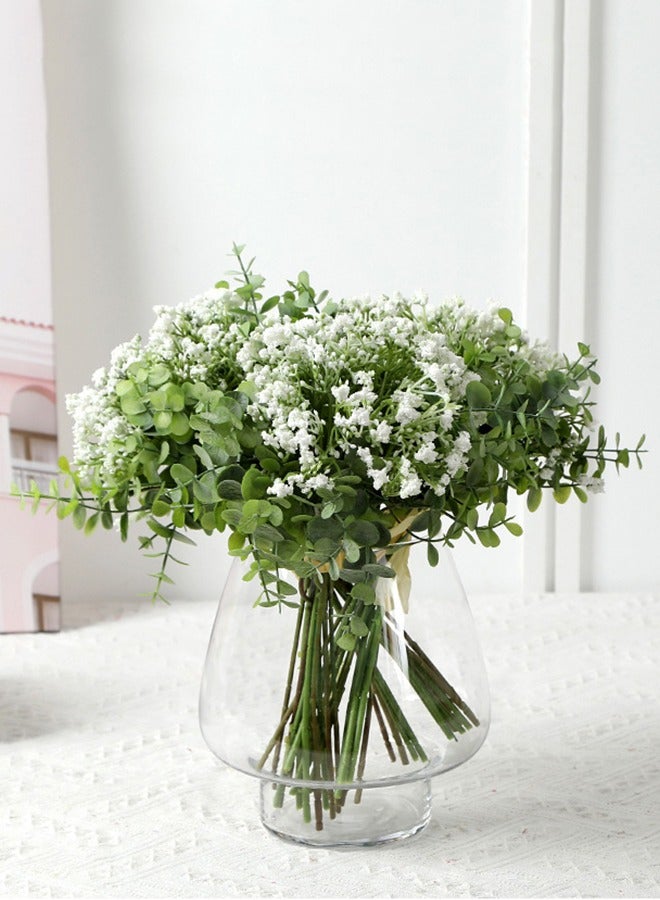 DUNISO زهور نفس الطفل الاصطناعية، باقة جيسوفيلا الاصطناعية، نباتات مقاومة للأشعة فوق البنفسجية في الهواء الطلق، زهرة محاكاة للاستخدام الداخلي والخارجي، زهور اصطناعية من ساق الأوكاليبتوس، نبات أخضر مزروع في أصيص لتزيين المنزل وحفلات الزفاف والمكاتب والطاولات. - Image 1