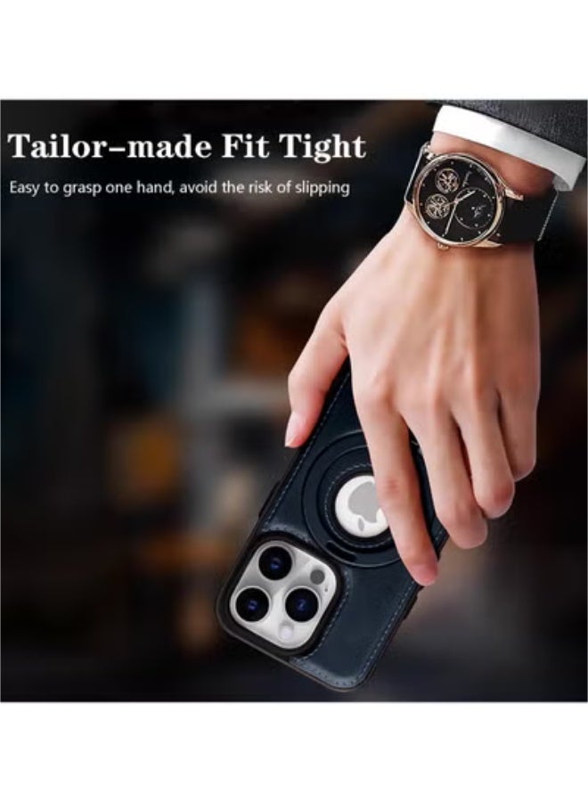 SOKAD iPhone 15 Pro Max Leather Case with Metal Magnetic Folding Stand - Blue - Image 3