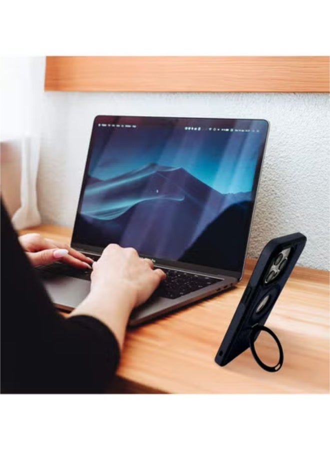 SOKAD iPhone 15 Pro Max Leather Case with Metal Magnetic Folding Stand - Blue - Image 5