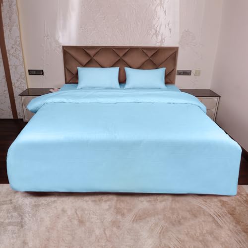 Daksh Premium Cotton 300TC Stain Striped King Size Duvet Cover/Quilt/Razai/Comforter Cover 102" x 110" with 2 Pillow Covers - Sky Blue - Image 1