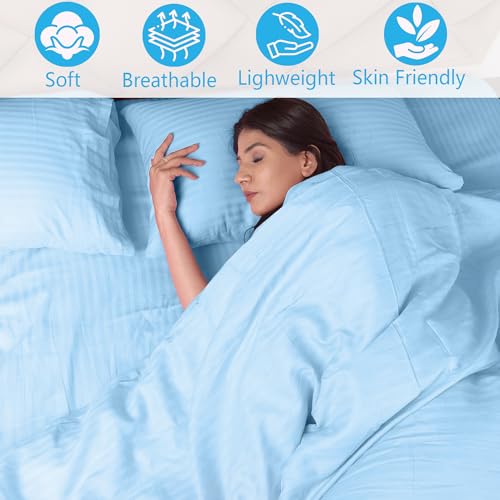 Daksh Premium Cotton 300TC Stain Striped King Size Duvet Cover/Quilt/Razai/Comforter Cover 102" x 110" with 2 Pillow Covers - Sky Blue - Image 4