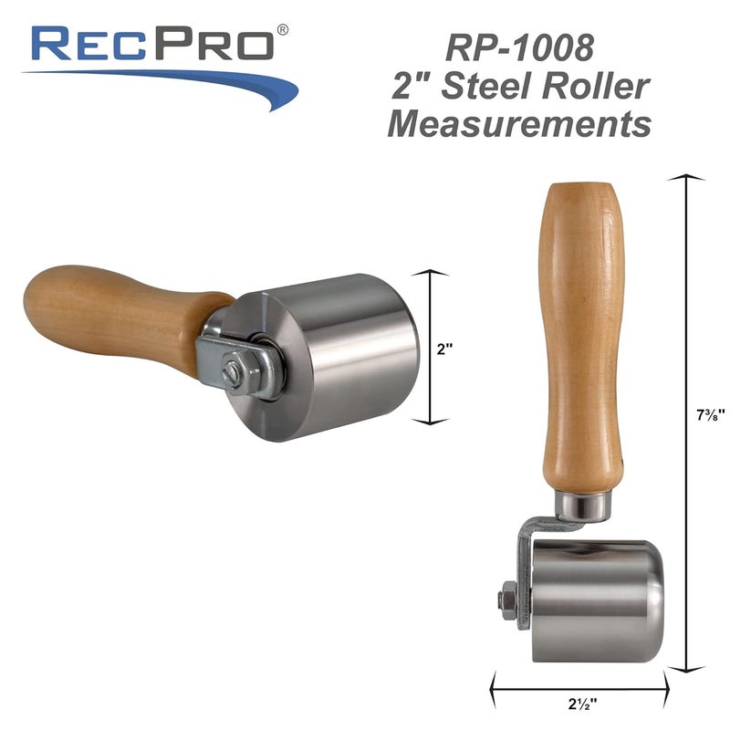 RecPro 2" Steel Roller with Wood Handle for Eternabond Tape | RV Roof Repair | Sealant Steel Seam Roller 1-1/2" X 2" Radius Edge - Image 3