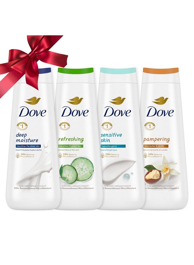 دوف غسول الجسم دوف للترطيب العميق، للبشرة الحساسة، الخيار والشاي الأخضر، وزبدة الشيا والفانيليا، 4 قطع، منظف للبشرة مع ترطيب دقيق متجدد لمدة 24 ساعة، 20 أونصة - Image 1