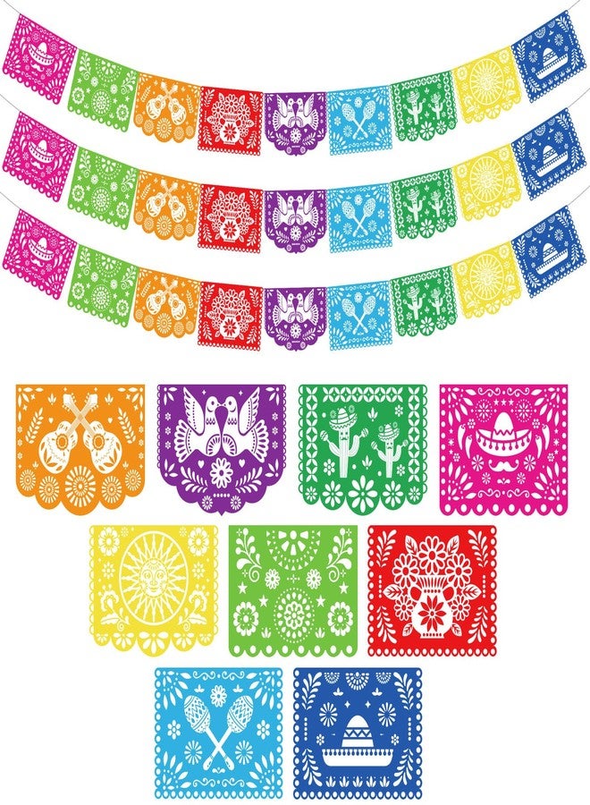 DomeStar 3 Packs 54 Ft Cinco De Mayo Decoration Mexican Party Banner, Fiesta Decoration Papel Picado Mexican Theme Birthday Party Favors Dia De Los Muertos Day of the Dead Hanging Decor Supplies - Image 1