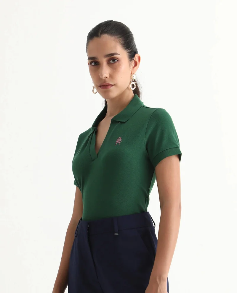 Rareism Women's Cotton Lycra Polo With Classic Collar