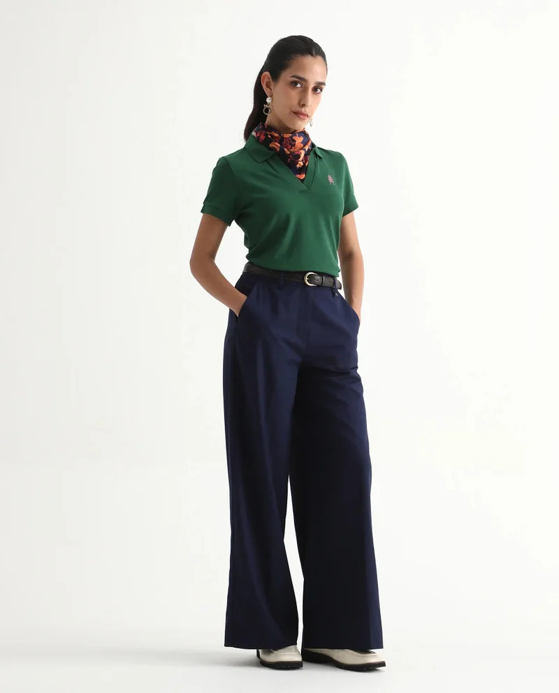 Rareism Women's Cotton Lycra Polo With Classic Collar