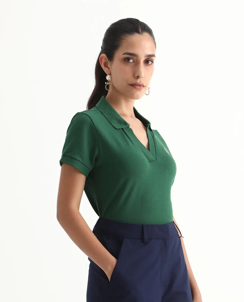 Rareism Women's Cotton Lycra Polo With Classic Collar