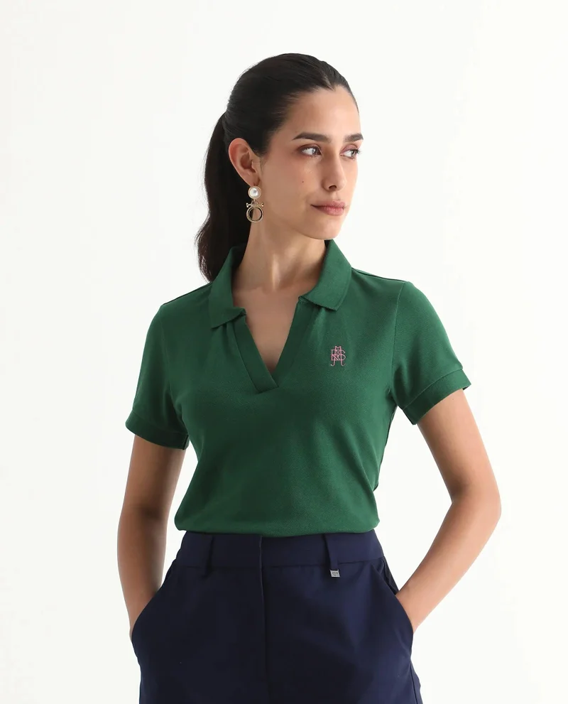 Rareism Women's Cotton Lycra Polo With Classic Collar