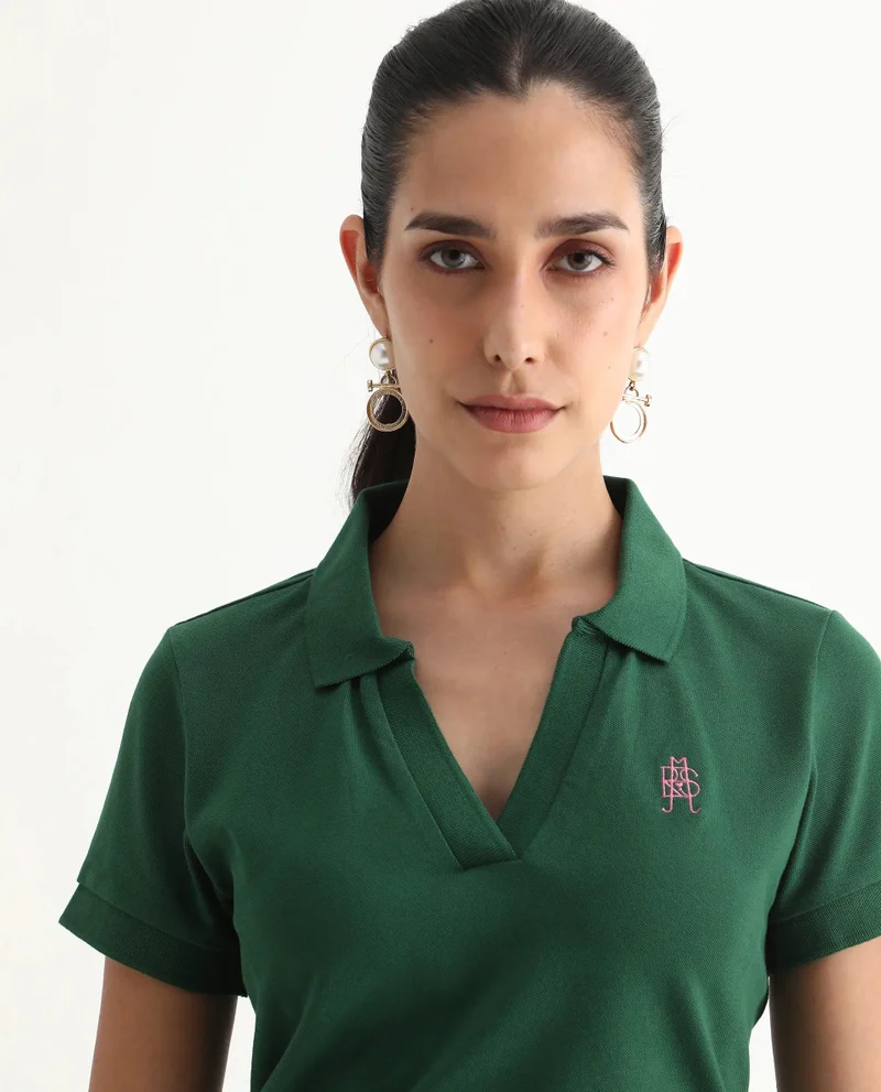 Rareism Women's Cotton Lycra Polo With Classic Collar