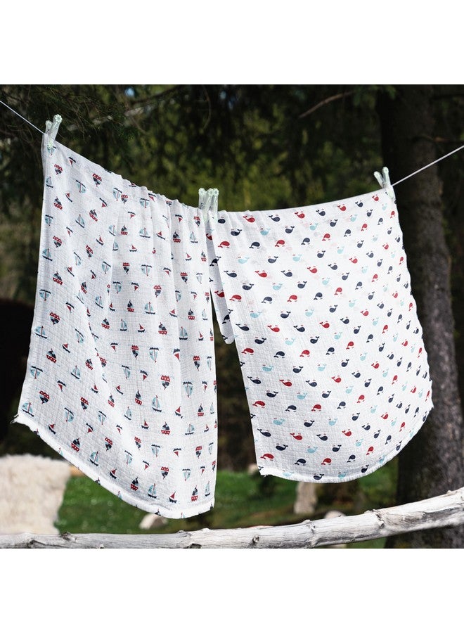 Bacati Set of 4 Little Sailor Muslin Swaddling Blankets, Blue/Red - Image 3