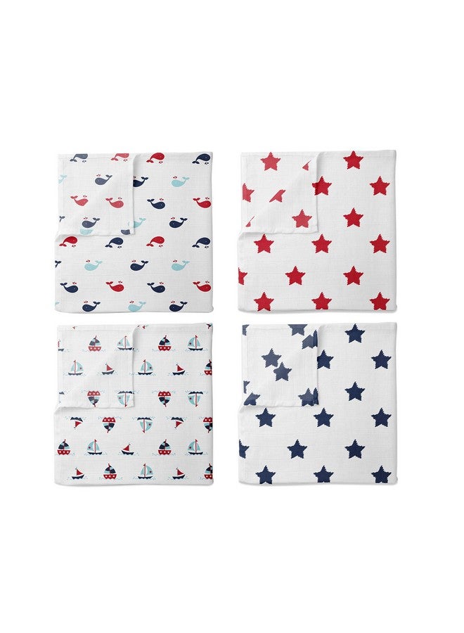 Bacati Set of 4 Little Sailor Muslin Swaddling Blankets, Blue/Red - Image 2