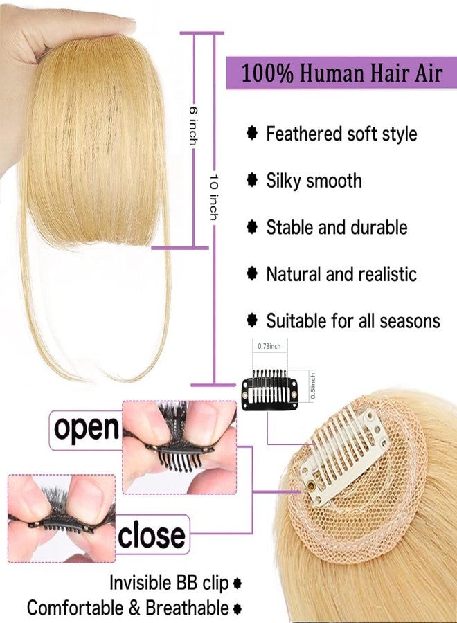 hengya Clip on Bangs 100% Human Hair Wispy Bangs Clip in Hair Extensions Honey Blonde Air Bangs Fringe with Temples Hairpieces for Women Curved Bangs for Daily Wear(Honey Blonde Bangs) - Image 3