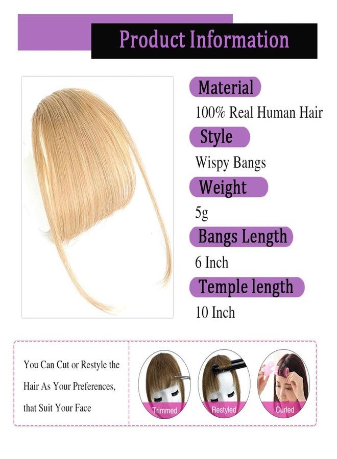 hengya Clip on Bangs 100% Human Hair Wispy Bangs Clip in Hair Extensions Honey Blonde Air Bangs Fringe with Temples Hairpieces for Women Curved Bangs for Daily Wear(Honey Blonde Bangs) - Image 4