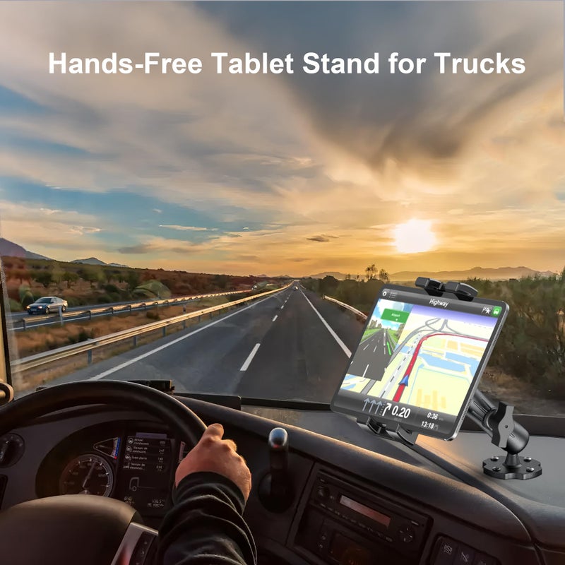 Keuvirya Heavy Duty Tablet Mount for Truck & Vehicle, Drill Base Tablet Holder for Truck with Aluminum Arm, Compatible with 4.7"-12.9" Tablets/iPad/Phones, iPad Truck Mount for Dashboard, Walls, Boat - Image 2