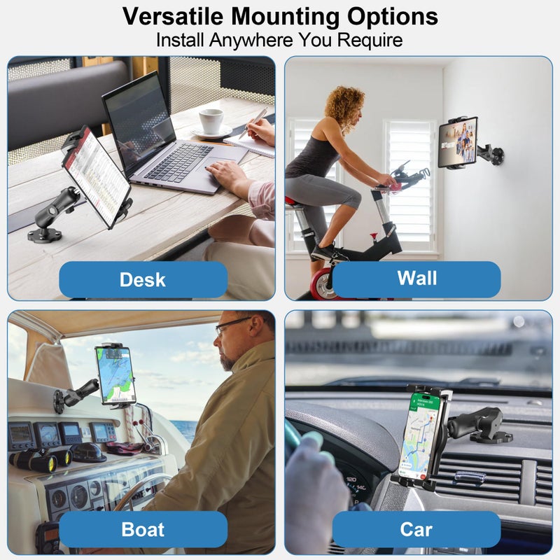 Keuvirya Heavy Duty Tablet Mount for Truck & Vehicle, Drill Base Tablet Holder for Truck with Aluminum Arm, Compatible with 4.7"-12.9" Tablets/iPad/Phones, iPad Truck Mount for Dashboard, Walls, Boat - Image 3