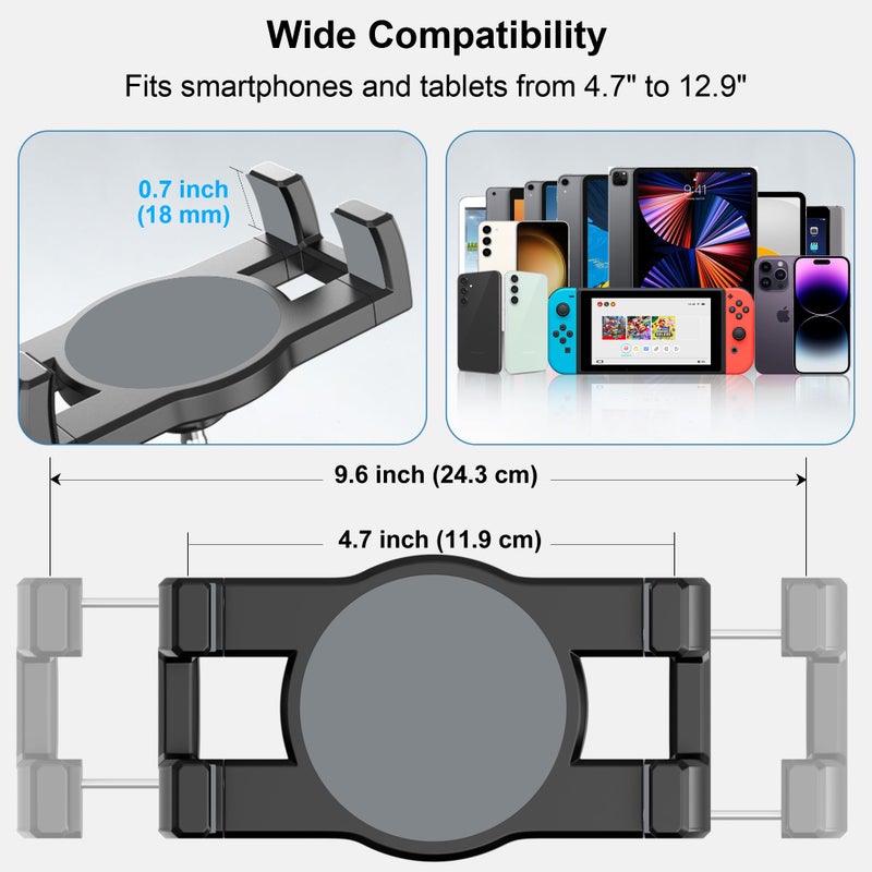 Keuvirya Heavy Duty Tablet Mount for Truck & Vehicle, Drill Base Tablet Holder for Truck with Aluminum Arm, Compatible with 4.7"-12.9" Tablets/iPad/Phones, iPad Truck Mount for Dashboard, Walls, Boat - Image 4