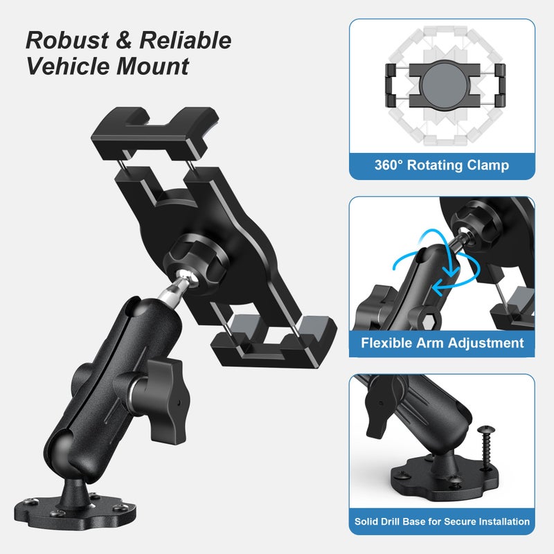 Keuvirya Heavy Duty Tablet Mount for Truck & Vehicle, Drill Base Tablet Holder for Truck with Aluminum Arm, Compatible with 4.7"-12.9" Tablets/iPad/Phones, iPad Truck Mount for Dashboard, Walls, Boat - Image 5