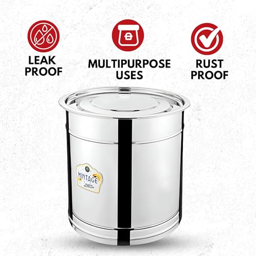 Mintage Pawali 13 Liters Stainless Steel lid Laser | Atta Drum 5kg | Water Storage Container | Rice Box Home Kitchen | Daal/Pulses Steel Dabba - Image 4