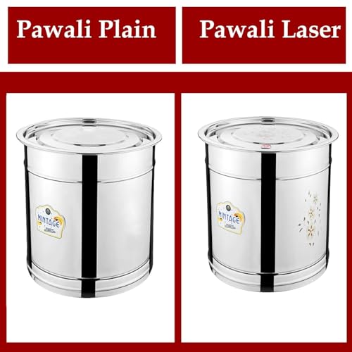 Mintage Pawali 13 Liters Stainless Steel lid Laser | Atta Drum 5kg | Water Storage Container | Rice Box Home Kitchen | Daal/Pulses Steel Dabba - Image 3