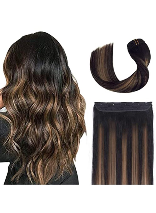 Winsky Hair Extensions Real Human Hair One Piece Black Balayage Remy Hair Extensions Clip on 80gram for Women 18inch 1BT6P1B - Image 1