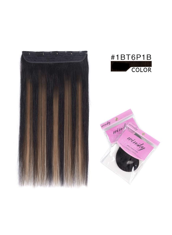 Winsky Hair Extensions Real Human Hair One Piece Black Balayage Remy Hair Extensions Clip on 80gram for Women 18inch 1BT6P1B - Image 4