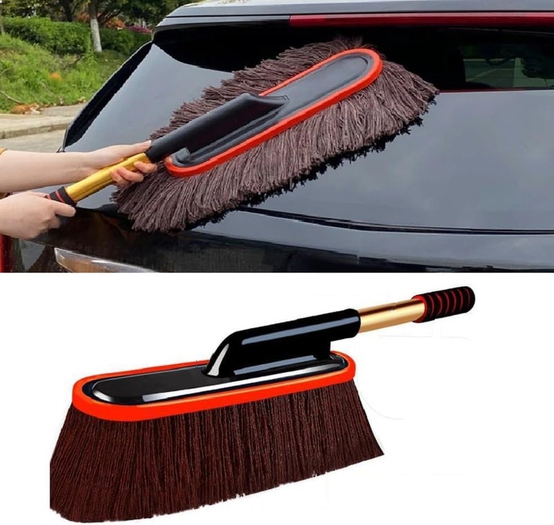 DETACHI Car Duster Microfiber Car Cleaning Brush Super Soft Microfiber Duster with Extendable and Wax Treated Cotton Strands Car Brush for Cleaning Scratch Free Microfiber Duster for Car (Brown) - Image 1
