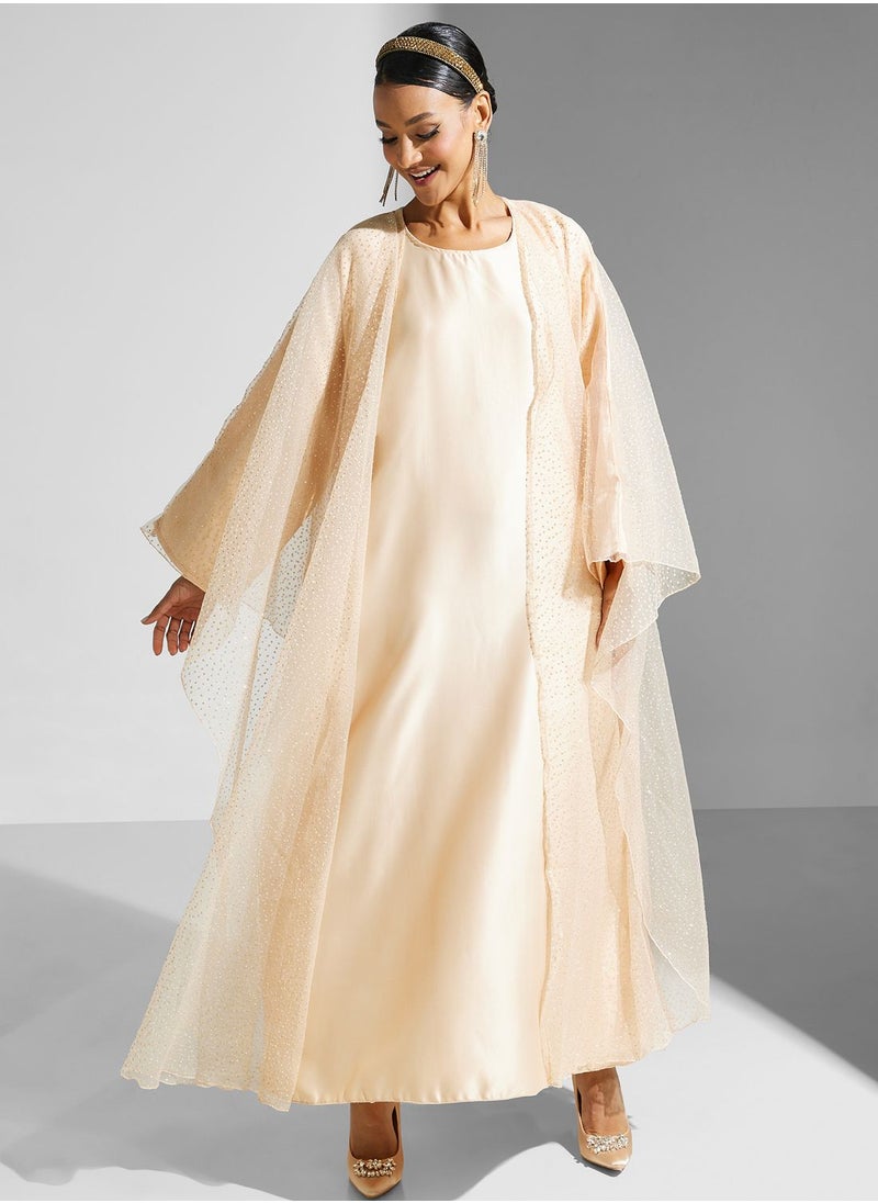 Khizana Shimmer Open Front Abaya  - Image 1