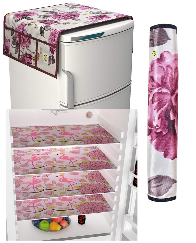 Yellow Weaves Combo of Fridge Top Cover,1 Handle Covers + 4 Fridge Mats (Multi Color, 6 Piece set) - Image 1