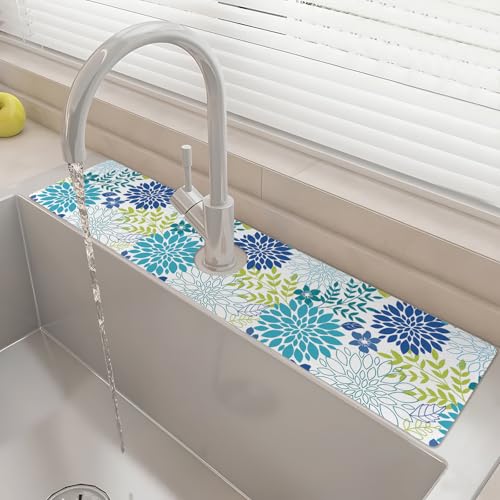 yrhsnclsdg 24" X 5.5" Kitchen Sink Splash Guard Faucet Mat Flora Super Absorbent Fast Drying Faucet Guard & Draining Mat Sink Splash Guard Behind Faucet for Kitchen, Bathroom - Image 1