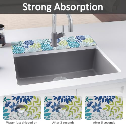 yrhsnclsdg 24" X 5.5" Kitchen Sink Splash Guard Faucet Mat Flora Super Absorbent Fast Drying Faucet Guard & Draining Mat Sink Splash Guard Behind Faucet for Kitchen, Bathroom - Image 3