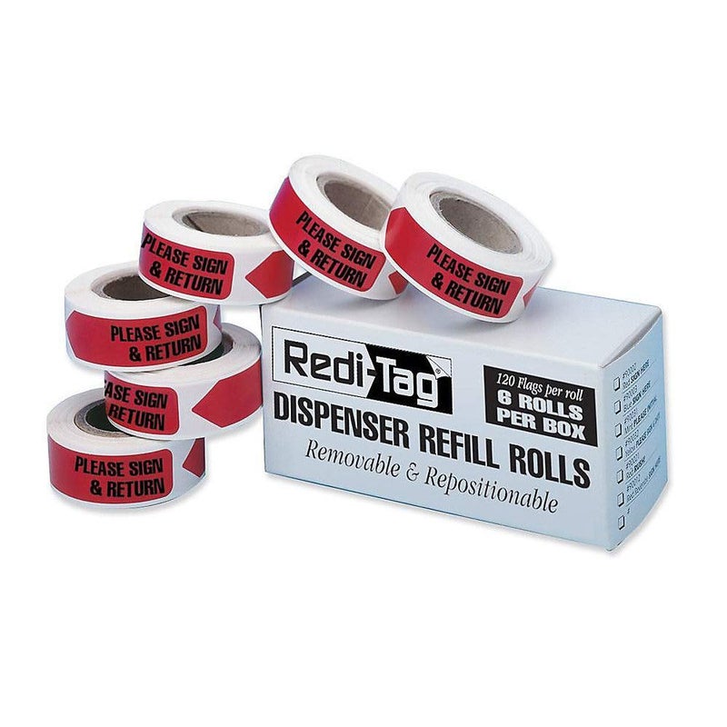 Redi-Tag 91037 Arrow Message Page Flag Refills, "Please Sign & Return", Red, 120 per Roll (Box of 6 Rolls) - Image 3