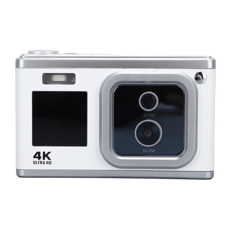 4K Digital Camera: 50MP 30MP Dual High Definition Cameras, Dual Screen, Auto Focus, 16X Digital Zoom, Built In Flash - White Compact Camera for Teens, Students, Beginners - Image 4