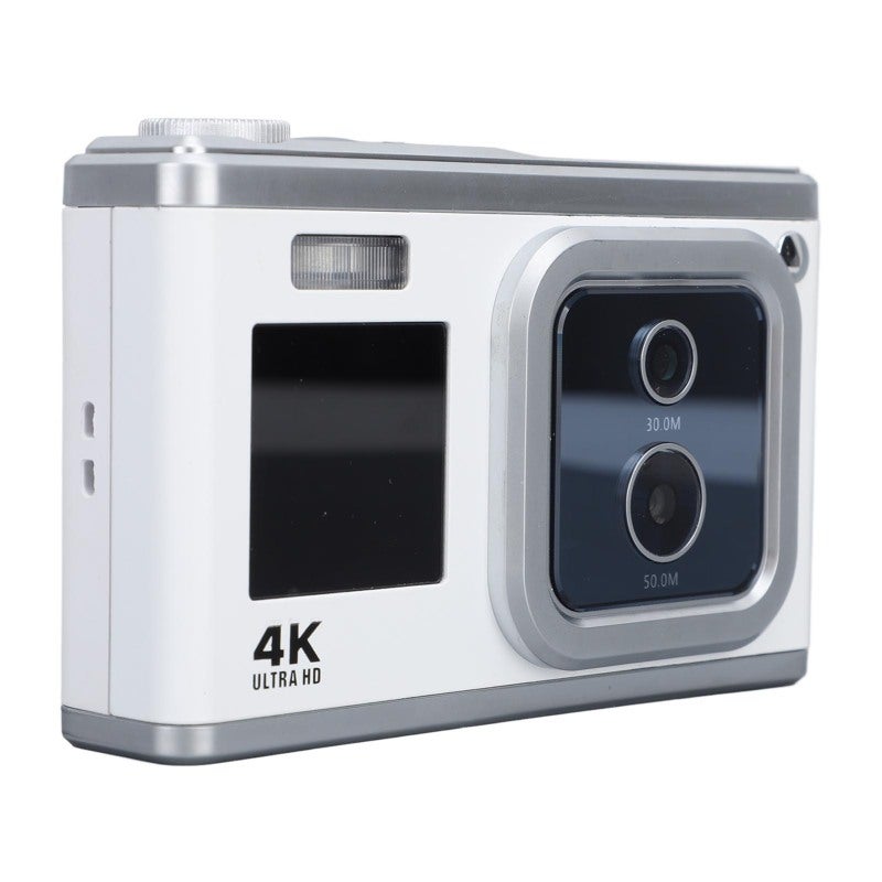 4K Digital Camera: 50MP 30MP Dual High Definition Cameras, Dual Screen, Auto Focus, 16X Digital Zoom, Built In Flash - White Compact Camera for Teens, Students, Beginners - Image 3