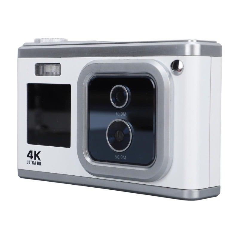 4K Digital Camera: 50MP 30MP Dual High Definition Cameras, Dual Screen, Auto Focus, 16X Digital Zoom, Built In Flash - White Compact Camera for Teens, Students, Beginners - Image 2