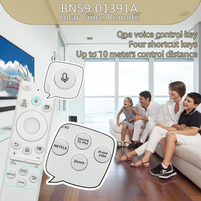 Bxmgr BN59-01391A TM2281E Fit for Samsung TV Remote Compatible with Samsung Frame TV Remote 2021-2024 Neo LED Smart 4K Ultra HD TV, with Bluetooth Rechargeable Solar Cell, 4 Shortcut Buttons, White - Image 5
