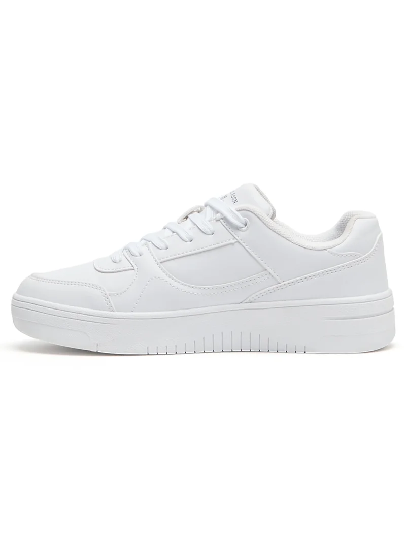 يو اس بولو اسن Women's All-White Low-Top Sneakers - Classic Minimalist Design, Comfortable Everyday Casual Shoes