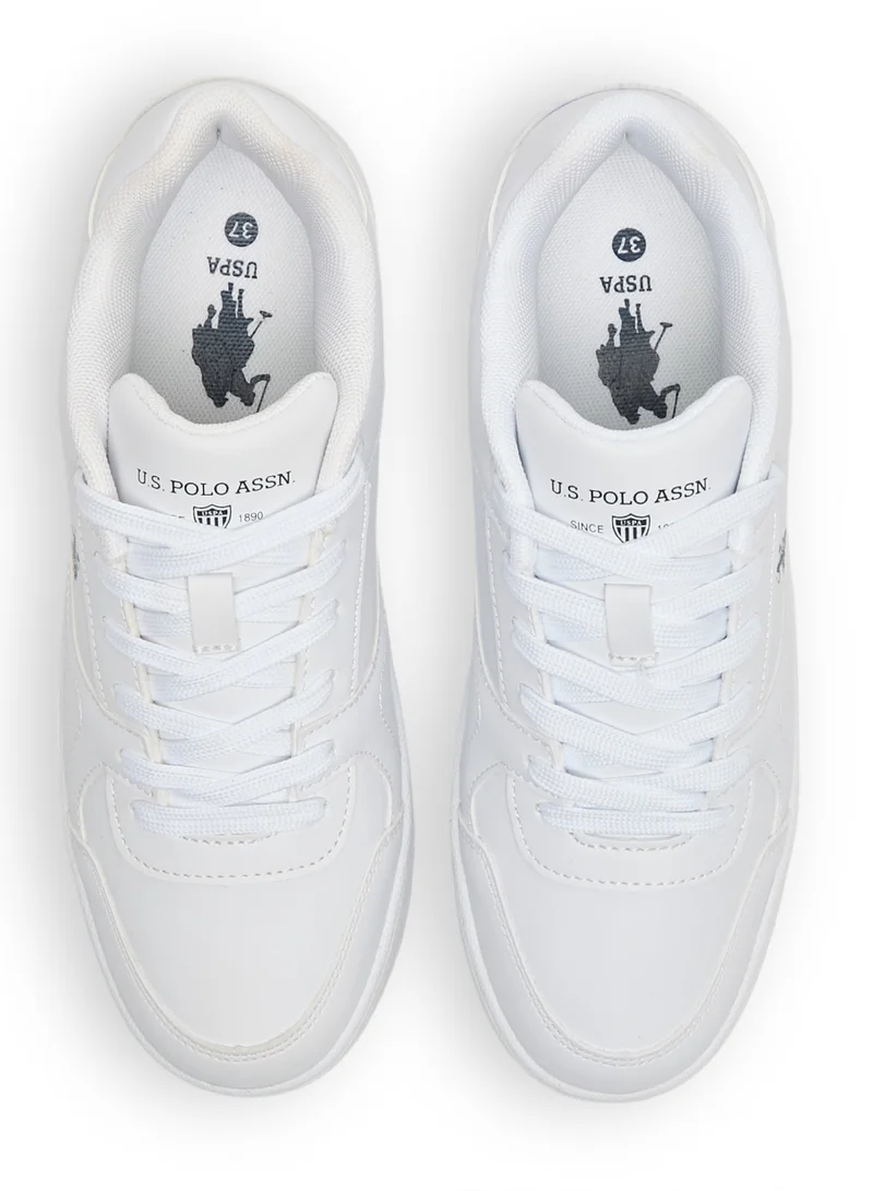 U.S. Polo Assn. Women's All-White Low-Top Sneakers - Classic Minimalist Design, Comfortable Everyday Casual Shoes