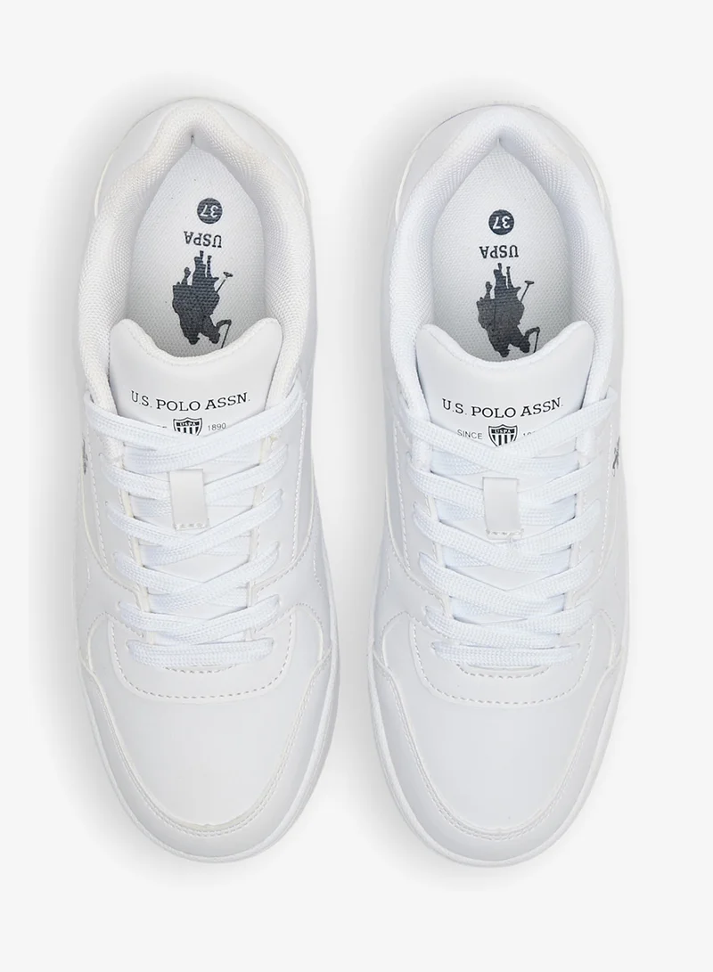U.S. Polo Assn. White/Navy Women's All-White Low-Top Sneakers - Classic Minimalist Design Shoes, Comfortable Everyday Casual Shoes for Women | Best Price UAE