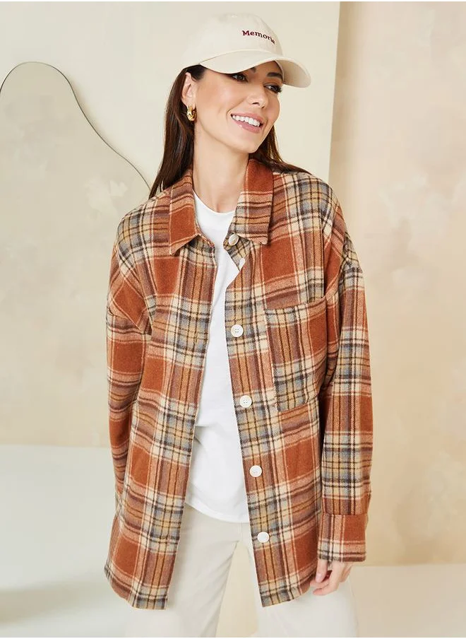 ستايلي Oversized Wool Like Checked Shacket