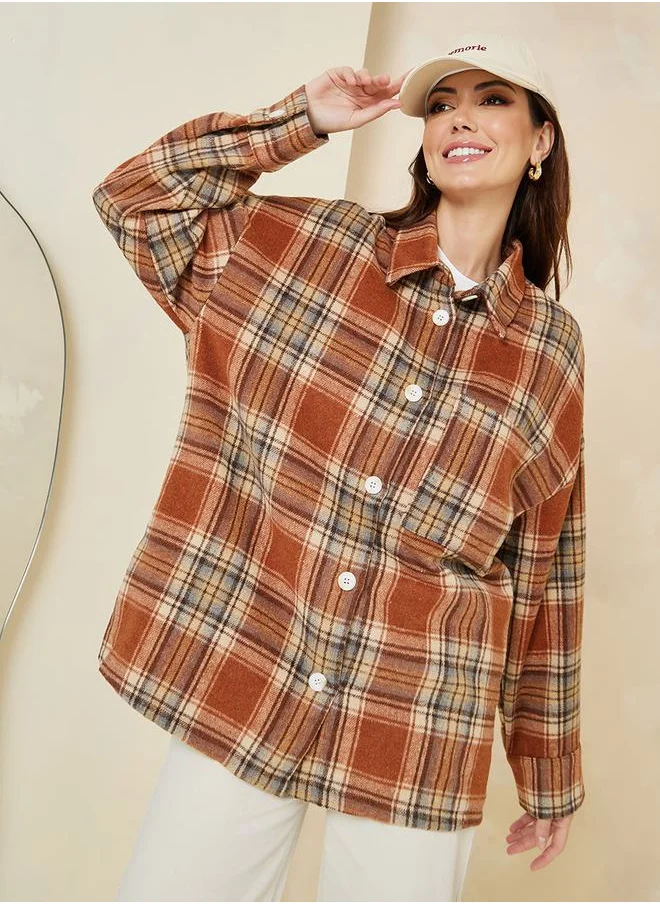 ستايلي Oversized Wool Like Checked Shacket