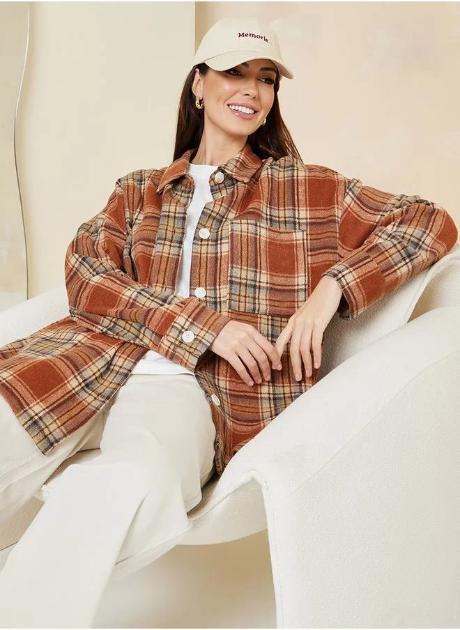 ستايلي Oversized Wool Like Checked Shacket