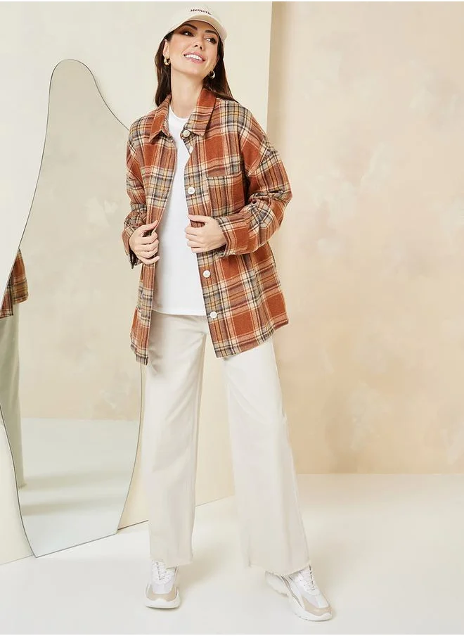 ستايلي Oversized Wool Like Checked Shacket