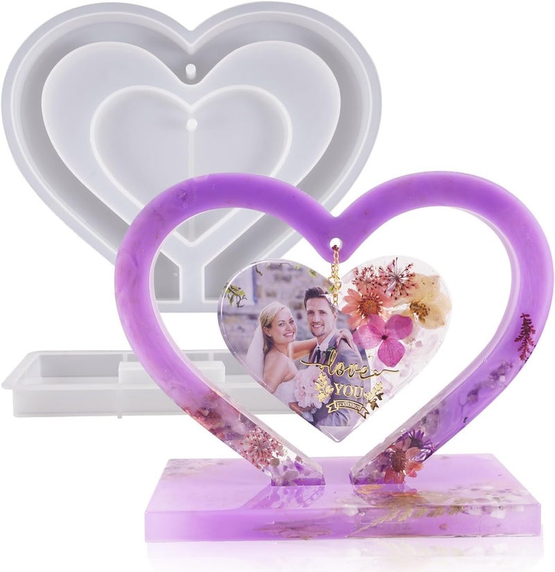 Love Epoxy Resin Molds Heart Picture Frame Silicone Mold with Stand Holder DIY Personalized Epoxy Photo Frame for Crafts Table Decor Gifts  - Image 1