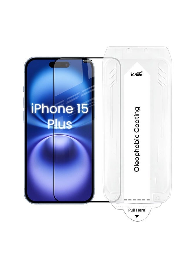 iCruze Tempered Glass Screen Protector for iPhone 15 Plus – 9H Hardness, Edge-to-Edge Coverage, Anti-Fingerprint, Oleophobic, Dust Filter, Eye Protection - Image 1