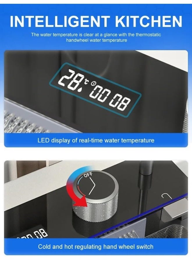 X-XONIER Millenium Series Piano Sink With Digital Integrated Multifunction - Waterfall Sink with Led Lights & Digital Display Screen, 30x18 - Image 2