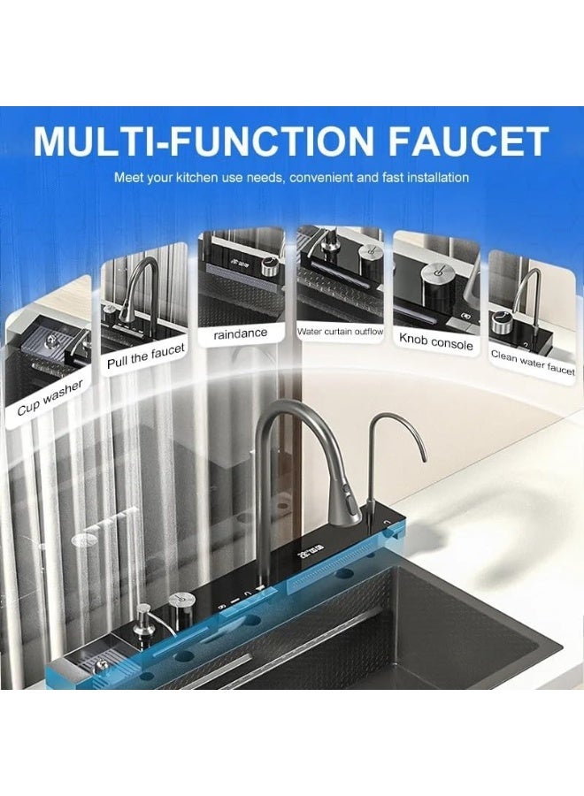 X-XONIER Millenium Series Piano Sink With Digital Integrated Multifunction - Waterfall Sink with Led Lights & Digital Display Screen, 30x18 - Image 4