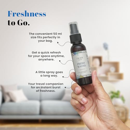 ISAK Fresh Waves Air Freshener Room Spray for Home Spray for Good Smell with Fresh Aquatic notes of Seaside, Enhance Mood, Scented Air Freshener used on Curtains, Cushions, Fabric Wall - 50 ml - Image 5
