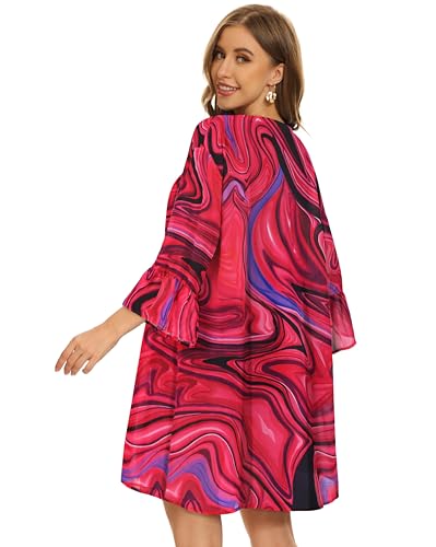 CHICGAL Womens Kimono for Summer Puff Sleeve Cardigan Casual Loose Fit Beach Cover Ups Resorts Swimwear 2026 (Tie Dyed Rose Red,L) - Image 5